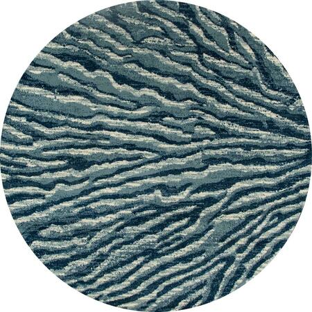 ART CARPET 5 Ft. Troy Collection Ripple Woven Round Area Rug, Blue 25894